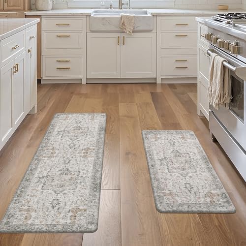 GENIMO Anti Fatigue Kitchen Mats for Floor 2PCS, Standing Rugs,GrayTaupe
