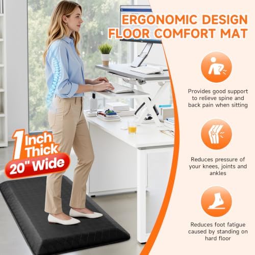 1" Thick Kitchen Mats for Floor, Water Resistant Floor Rug,Black/39" x 20"
