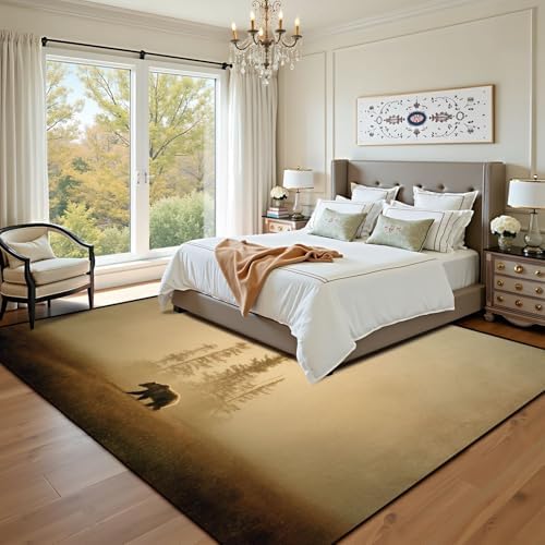 6x9 ft Rustic Cabin Area Rug Machine Washable Lodge Bear Rug