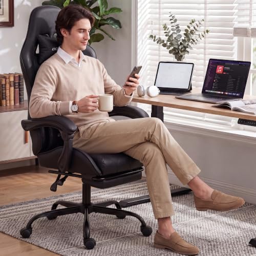 Dowinx Gaming Chair with Footrest, Ergonomic Office Chair, Black