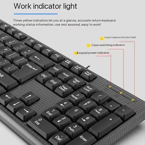 Guiheng Wired Computer Keyboard, Plug Play USB, Large Number Pad, LED Indicators，Ergonomic, Foldable Stands,Anti-Wear Letters Full Size Keyboard,for Windows Mac PC Laptop-Black