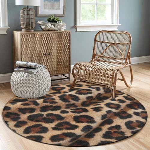 Fashion Round Area Rug Large Non Slip Carpet, Cheetah Leopard Print Unisex Home Decor Mat