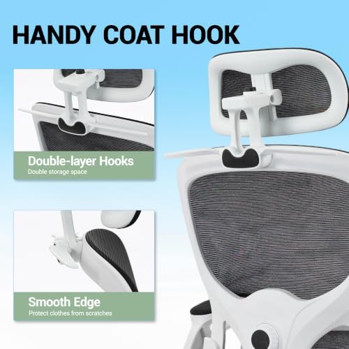Ergonomic Office Chair with Flip-up Arms & Coat Hanger, White