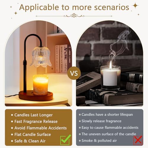 CRMILL Candle Warmer Lamp Electric Timer - Candles Height Adjustable Dimmable Warmers Scented Flower Lamps No Flame Heat Warm Melt Wax Jar Modern Home Decor Table Lights for Home Living Bedroom
