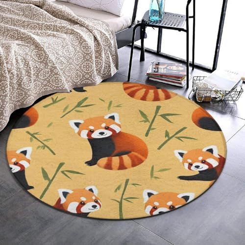 Large Home Decor Mat, Soft Round Yoga Carpet, Non Slip Machine Washable Home Office Circle Rug Cute Red Panda