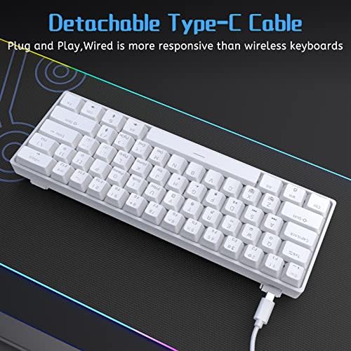 DIERYA 60% Mechanical Keyboard, DK61se Wired Gaming Keyboard with Brown Switches, LED Backlit Ultra-Compact 61 Keys Mini Office Keyboard for Windows Laptop PC Gamer Typist（White）