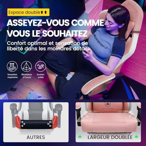 GTPLAYER Gaming Chair with Foot Rest & Pocket Spring Cushion, Ergonomic High Back Computer Desk Chair with Headrest & Lumbar Support for Back Pain Relief, Rose