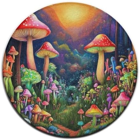 Highly Premium Quality Floor Mat, Office Chair Decor Mat, Room Sofa Yoga Soft Round Carpet Trippy Mushroom Magic World Art, 36inch