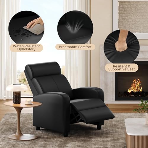 Yaheetech Faux Leather Recliner Chair Living Room Chair Dark Black