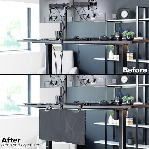 VIVO Black Clamp-on 24 inch Desk Cable Management Sleeve, DESK-SKIRT-24P