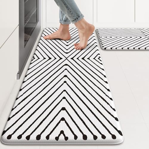 KIMODE Kitchen Mats Cushioned Anti Fatigue,Geometric Kitchen Rugs Sets of 2