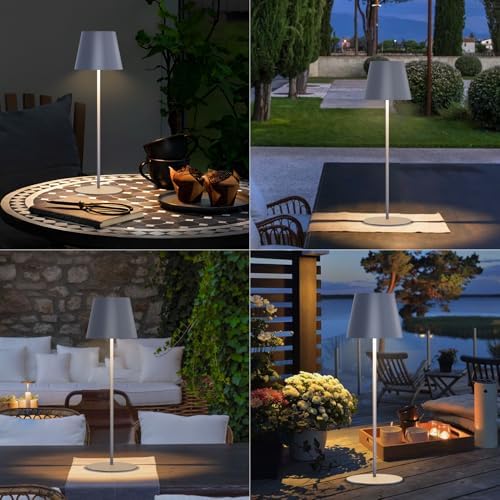 uuffoo 2 Pack Cordless Table Lamp Rechargeable 5000mAH Battery Operated Lights Touch Control LED Portable Desk Lamps 3 Color Dimming for Outdoor Coffee Bedroom Kitchen (Gray)