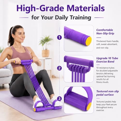 10-Tube Pedal Resistance Band, Modular Resistance Trainer with Handles