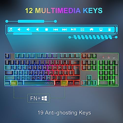 Gaming Wireless Keyboard and Mouse, Rechargeable RGB Backlit, Metal Panel