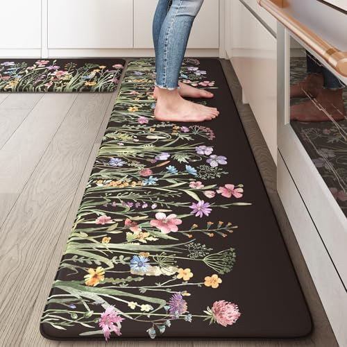 KIMODE Kitchen Mats Cushioned Anti Fatigue, Black Farmhouse Kitchen Rugs