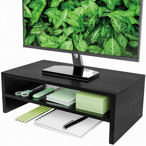 Simple Trending 2-Tier Monitor Stand Riser, Desk Storage Organizer, Black