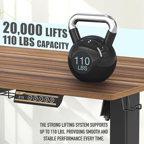 SHW Mobile Electric Height Adjustable Standing Desk w/Drawer, Black
