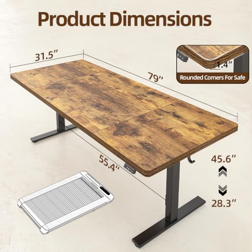 TIQLAB 79 * 32 Large Standing Desk, Conference Room Tables, Rustic Brown