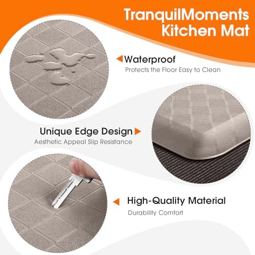 4/5 Inch Extra Thick Kitchen Mats for Floor,Non Slip Anti Fatigue Kitchen Rugs,Waterproof Stain Resistant Sink Mat,Cushioned Standing and Comfort Mats for Office (17"x47" Khaki)