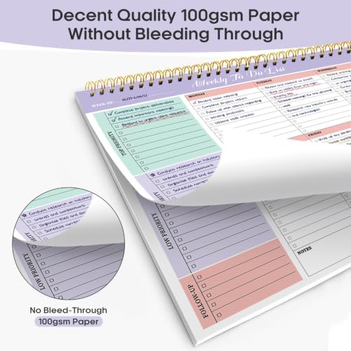Taja Weekly To Do List Notepad, Undated Weekly Planner Pad, 8.5" x 11"