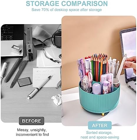 Cayxenful Pencil Holder For Desk,5 Slots 360°Degree Rotating Desk Organizers And Accessories,Desktop Storage Stationery Supplies Organizer, Cute Pencil Cup Pot For Office, School, Home (C-Blue)