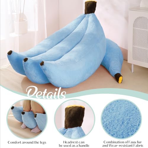 Banana Bean Bag Chair with Ottoman, Floor Sofa Bed with Footrest, Comfy Convertible Lounger for Adults, Plush Couch for Bedroom, Living Room or Dorm, L-SkyBlue