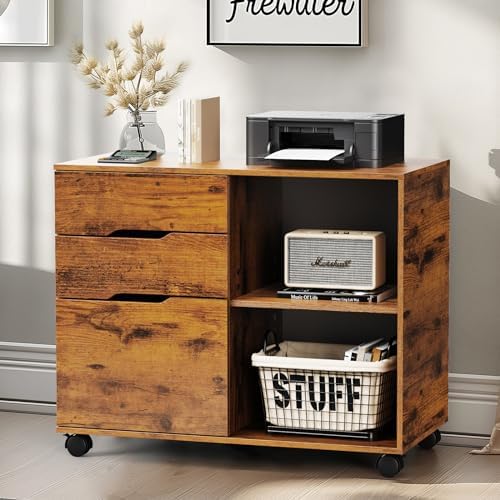 DUMOS File Cabinet with 3 Drawers, Wood Under Desk Storage Printer Stand