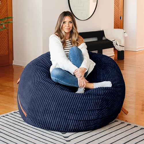 Big Joe Fuf 5Ft Foam Bean Bag Chair for Adults and Teens, Ideal for Bedroom and Living Room, Midnight Blue, Corded Plush, 5 feet Big