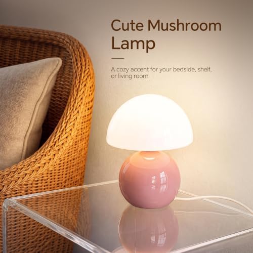 Dawnwake Mushroom Lamp Table Lamp for Bedroom-Small Desk Table Lamps,Pink