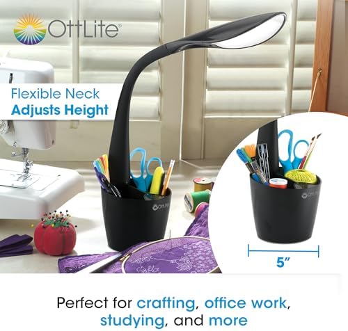 OttLite Organizer LED Desk Lamp with Storage Compartment, Black