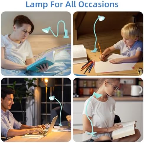 LiFMIRA Reading Light for Bed, Clip-on Desk Lamp 3 Color Modes Teal