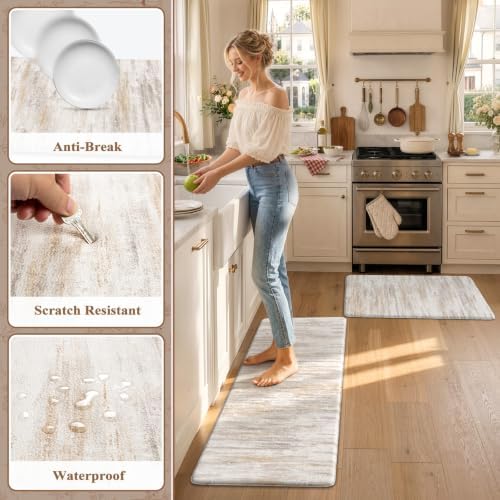 KIMODE Kitchen Mats Cushioned Anti Fatigue, Abstract Kitchen Rugs Sets of 2
