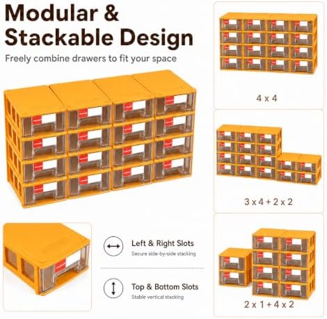 16 Pack Stackable Desk Organizer Drawers for Craft Storage Yellow
