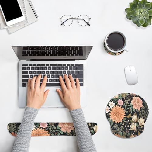 Britimes Ergonomic Mouse Pad Set with Wrist Rest, Floral Flower