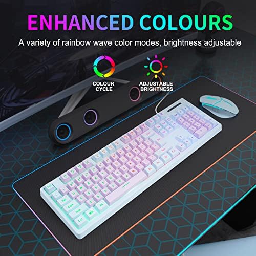 HUO JI Wired Gaming Keyboard with Rainbow LED Backlit, Purple Blue