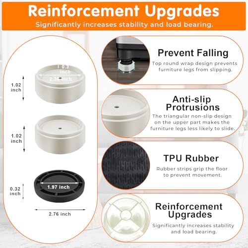Furniture Risers Bed Risers Heavy Duty 1 inch, 2 inch, 3 inch, 4 inch Round Adjustable Bed Lifts Riser for Desk Legs Table Couch Sofa Chair Refrigerator Washing Machine (1 Inch, White, 6 Pack)