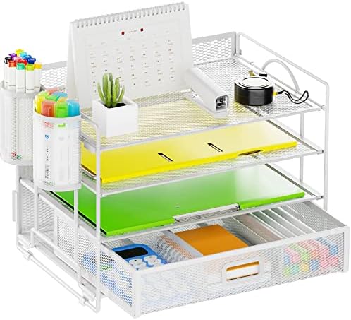 Marbrasse Desk Organizer, 4-Tier Paper File Letter Tray, White