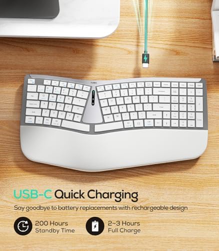 Nulea RT07B Wireless Ergonomic Keyboard - Split Keyboard, Wrist Rest, Natural Typing, Bluetooth and USB Connectivity, USB-C Rechargeable,Compatible with Windows Mac (Grey White)
