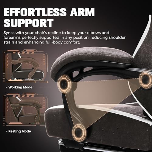 GTPLAYER Gaming Chair, Ergonomic Computer Chair with Footrest and Lumbar Support, High Back Recliner Chair 350lbs, Height Adjustable for Home Office, Brown