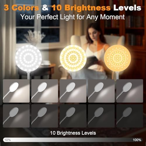 Rechargeable Desk Lamp with Clamp, 97 LED Bright Clip on Light with 3 Color & 10 Brightness, Cordless Desk Light for Home Office Bed Book Reading Crafting Sewing Drawing Knitting Puzzle (White/4.7'')
