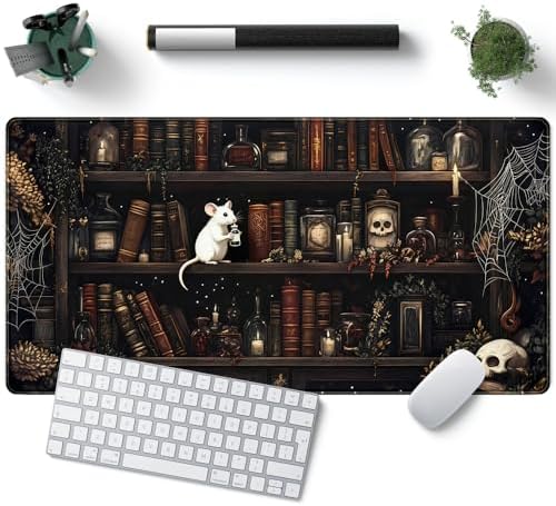Dark Witchy Desk Mat Gaming Desk Pad Large Mouse Pad, Magician'S Fantasy Bookcase Gothic Mouse Mat XXL Laptop Keyboard Pad, Laptop Keyboard and Mouse Mat Desktop Protector Mat 31.5 X 15.7 in