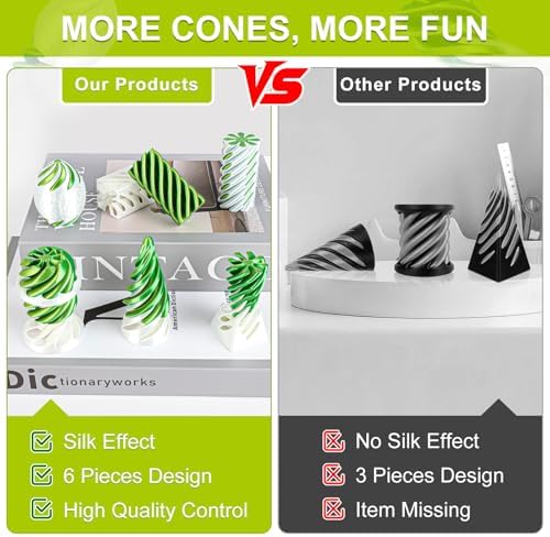 6 Pack Spiral Cone 3D Printed Fidget Toys Set, Yellow Green White