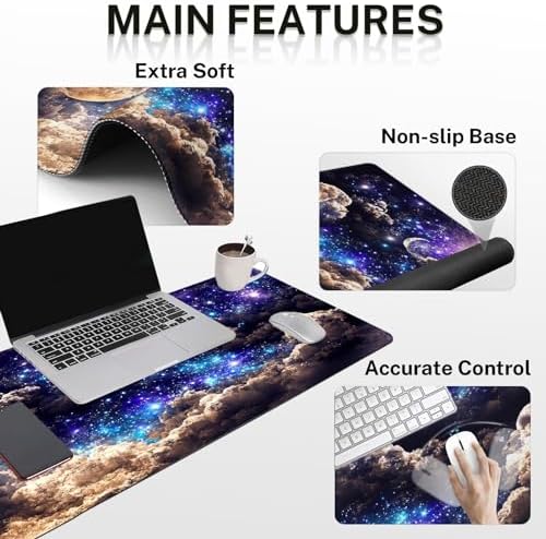 Britimes Keyboard Mouse Pad Set, 4 in 1 Desk Mat Set, Space Moon