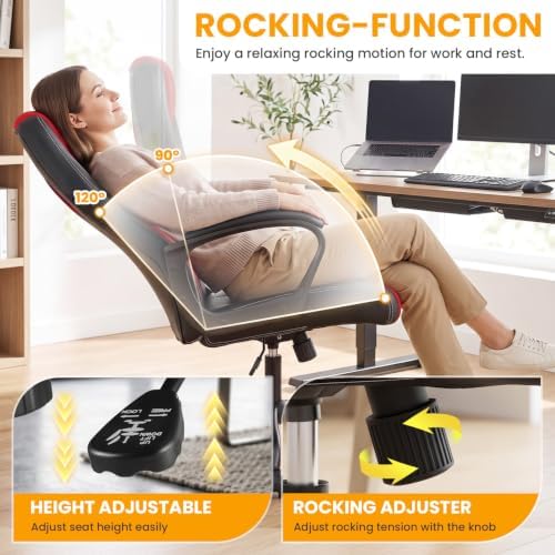 BestOffice Office Chair PC Gaming Chair Cheap Desk Chair Ergonomic PU Leather Executive Computer Chair Lumbar Support for Women, Men (Red)