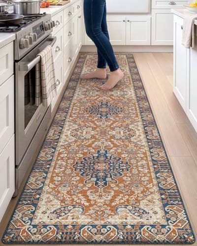 DEXI Kitchen Floor Mats Cushioned Anti Fatigue Runner 24x107 Red Brown