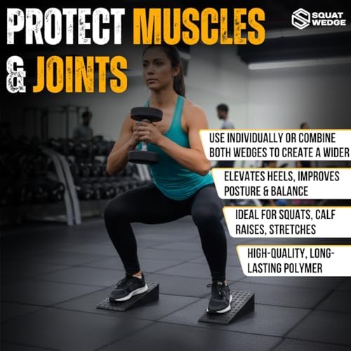 Squat Wedge & Calf Raise Block, 2-PCS Non-Slip Heel & Foot Elevated Slant Board for Workout, Weightlifting, Physical Therapy & Calf Stretching, For Men & Women