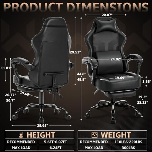 Office Computer Gaming Chair for Adults with Footrest, Black