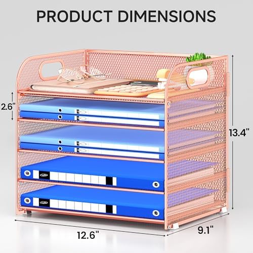 Paper Organizer Letter Tray with Handle Mesh 5 Trays