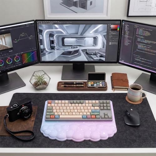Computer Keyboard Stand Pad with Wrist Rest Purple Blue Cloud Keyboard Pad Support with Comfortable Galaxy Stars Wrist Pad Cute Girl Ergonomic Tilted Keyboard Riser Holder for Desktop Office Home