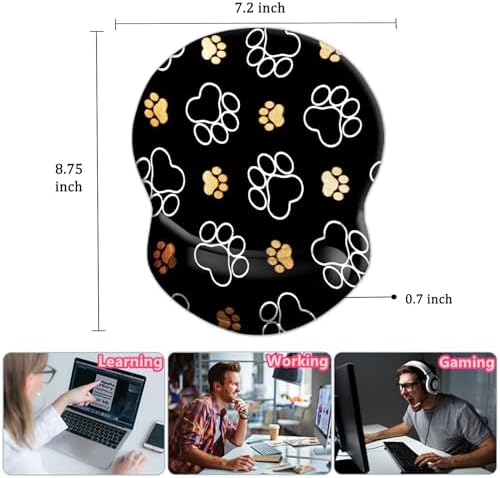 Ergonomic Wrist Support Mouse Pad - Comfortable Computer Mouse Pad with Non-Slip PU Base for Home Office Working Gaming (Cute Dog Paw)